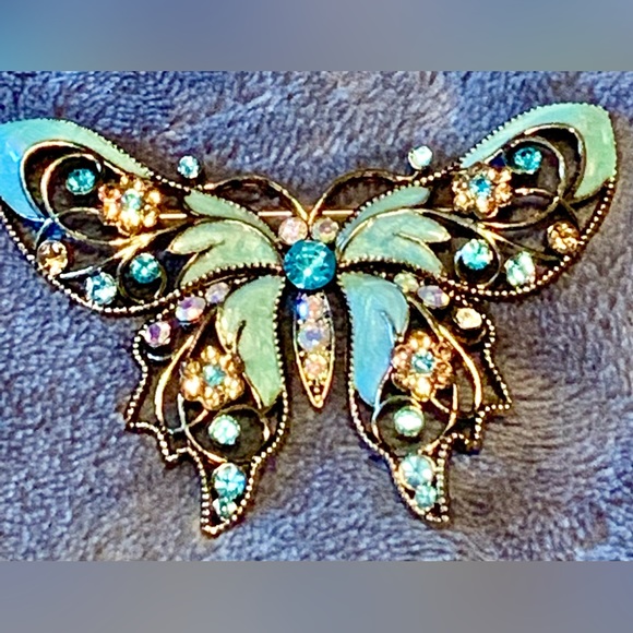 Vintage lot of 2 Butterfly pins brooch Avon light blue green yellow sparkle - Picture 11 of 16
